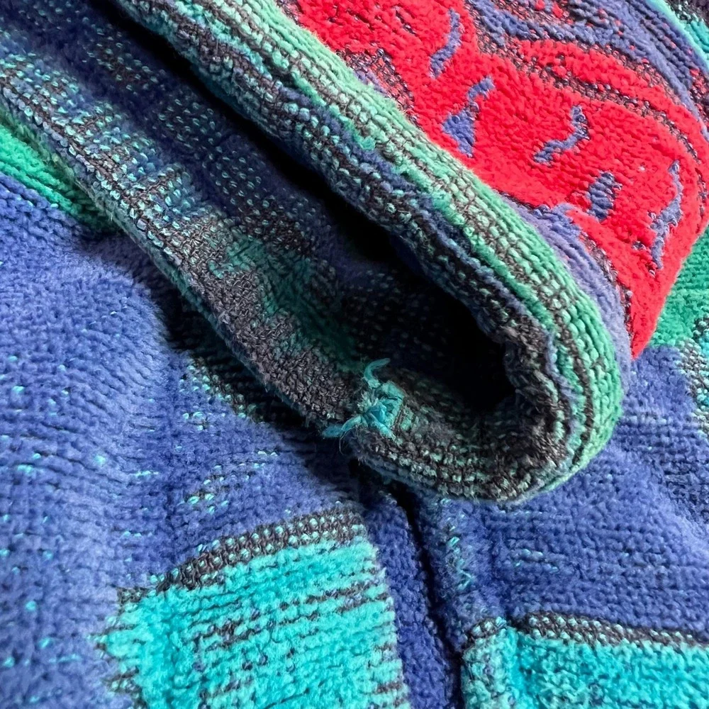 Vintage TJ Lawford Turkish‎ Cotton Terry Cloth Robe Colorful Print Belted Size S